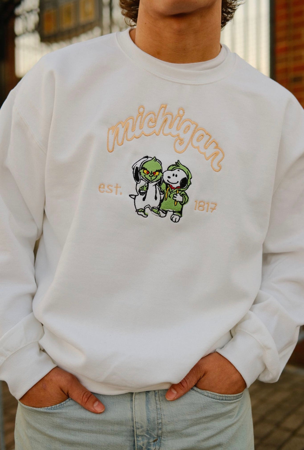 Unisex Embroidered Grinch Crewneck