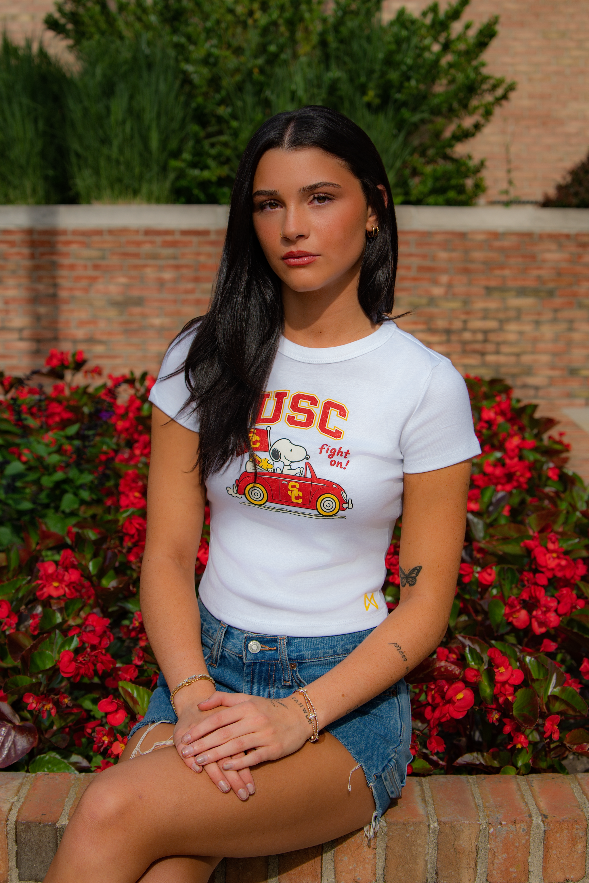 Women's College Snoopy Baby Tee