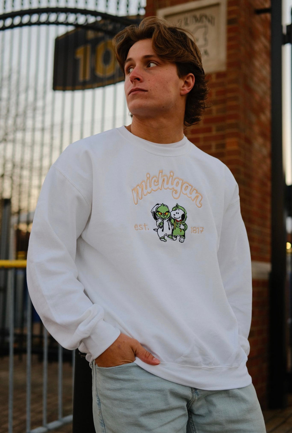 Unisex Embroidered Grinch Crewneck
