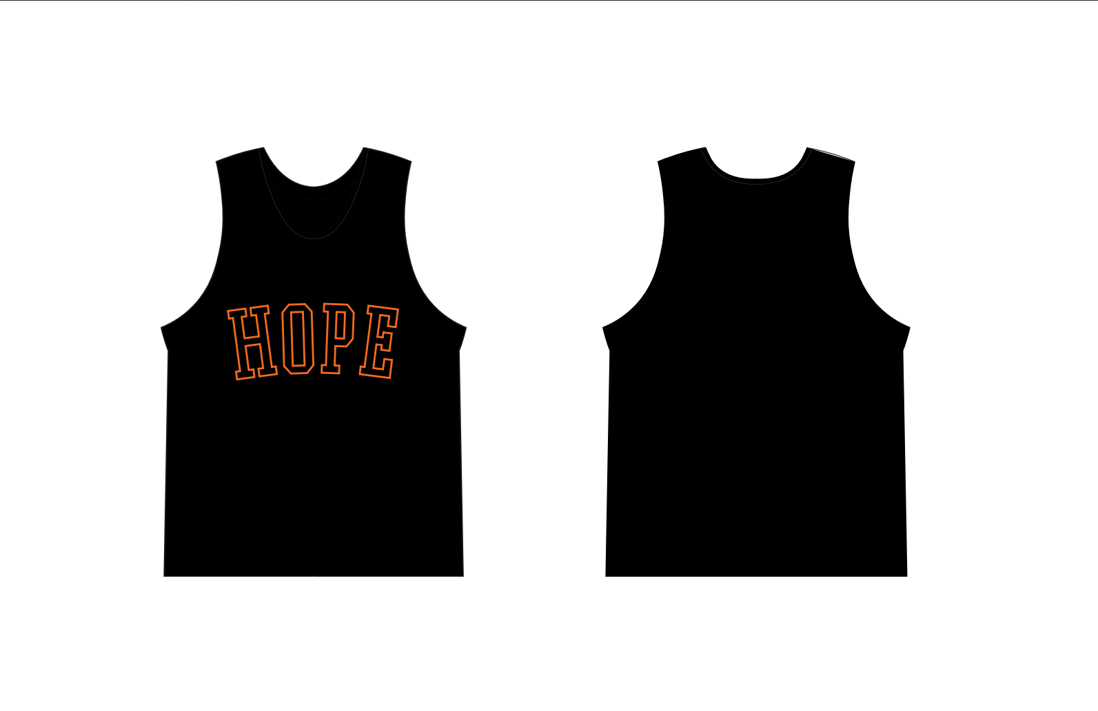 Black tank top with 'HOPE' printed on it, shown from front and back views. MITTN.