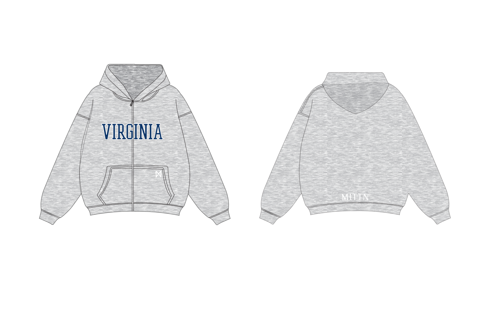 Gray hoodie with 'Virginia' text on front and 'MITTN' text on back