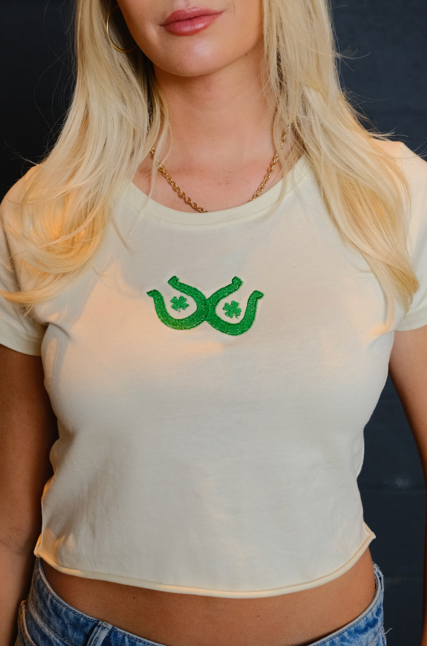 Women's Embroidered Horseshoe Baby Tee